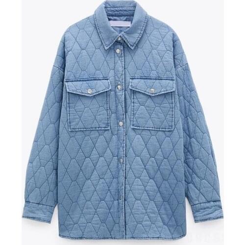 New Autumn Winter Coat Women Oversize Vintage Blue Denim Parka Coat Casual Pockets Warm Loose Cotton Denim Jacket Outwear