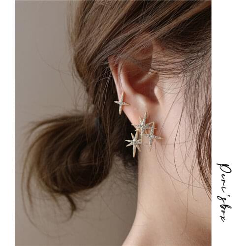 PerisBox Asymmetric Eight-pointed Star Earrings Studs CZ Stone Gold Stud Earrings for Women Minimalist Korean Earrings 2020 New