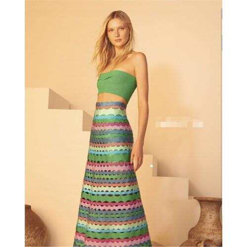 High Quality Women Sets Strapless Tops With Long Skirts 2 Pieces Green Rayon Bandage Sets Homecoming Party Sets Women Clothes