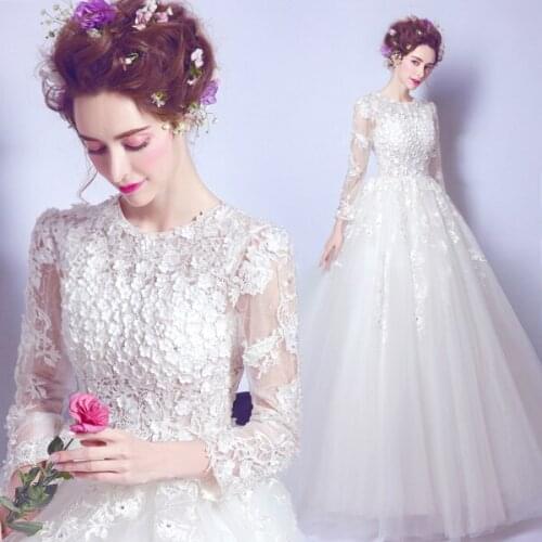 Free shipping white luxury long sleeve lady girl women princess bridesmaid banquet party wedding bridal dress gown