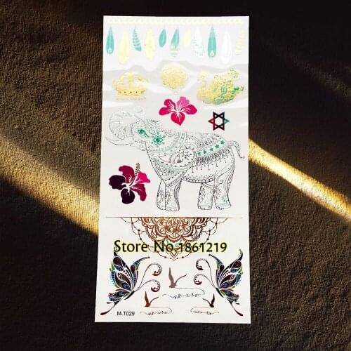 1PC Fantasy Flash Metallic Tattoo Gold Silver Lace Henna GGLH-11 Indian Flower Bracelet Wristband Design Women Tattoo Body Decal