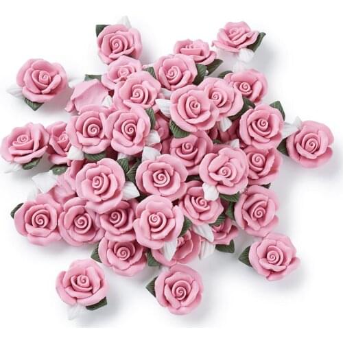 Pandahall 20pcs Handmade Rose Flower Porcelain Cabochons Clay Beads for Jewelry Making DIY Findings Scrapbooking Accessories