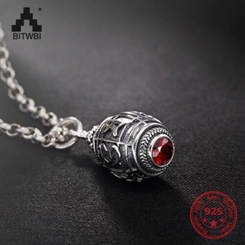 2020 Vintage Pendant 925 Sterling Sliver Fashion Six Word Mantra Red Gem Pendant for Men Women Openable Necklace Jewelry Gift