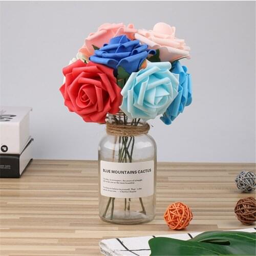 25pcs Artificial Flowers Foam Rose Fake Flower With Stem Wedding Party Bouquet Artificial Rose For Home Decorative Flower Branch