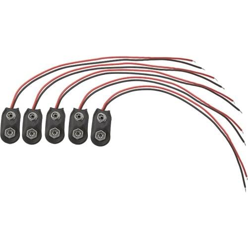 5Pcs 15CM I Type Buckle 9V Battery Clips Connector Battery Clip Snap On Cable Connector for PP3 MN1604 Battery Storage Boxes DIY