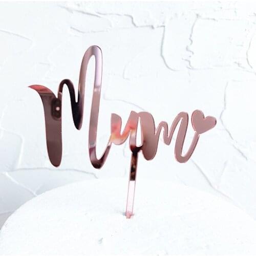 New Glitter Mum Word Happy Mothers Day Acrylic Cake topper Gold Mam Cupcake Topper for Mothers Day birthday Cake Decorations