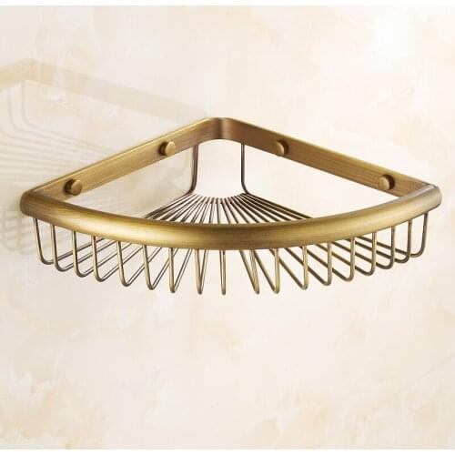 Antique Bathroom Rack Basket Hanging European Retro Corner Bathroom Shelf Wall Mounted Single Tier Corner Bathroom Accessories
