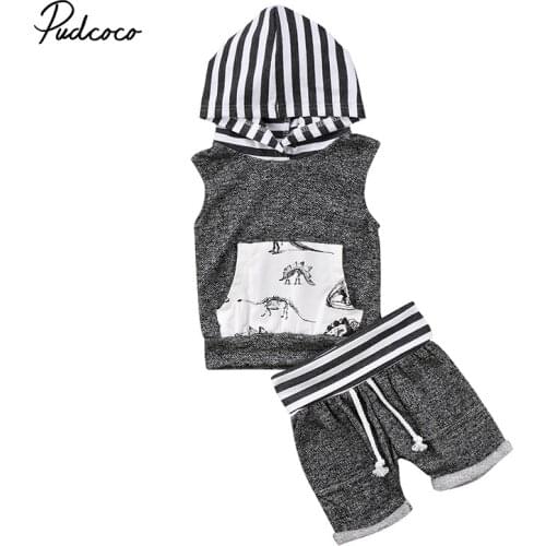 0-3Y Newborn Toddler Baby Boy Girl Summer Clothes Set Sleeveless Hooded Tops+Shorts Hot Pant 2PCS Outfits Children Set