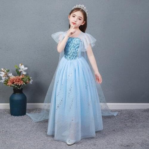 Gils Snow Queen Long Dress With Long Cape For Kids Elza Ruffle Sleeve Dresses Child Halloween Christmas Holiday Dress