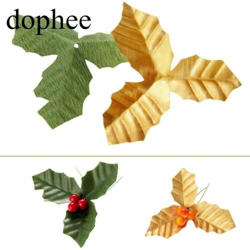 Dophee 50PCS/Lot Green golden Artificial Leaf DIY Silk Flower Leaves Craft Wedding Decoration Garland Rose Leaf Foliage
