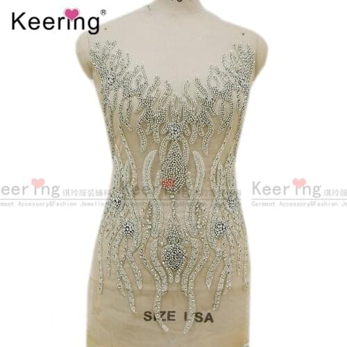 Double use) fashion crystal embroidered wedding dress rhinestone appliques bodice WDP-107