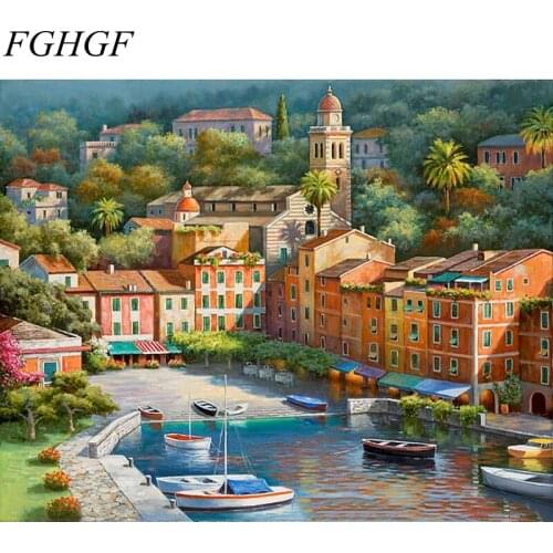 FGHGF Frameless Mediterranean Sea Landscape DIY Painting By Numbers Kits Paint On Canvas With Wooden Framed For House