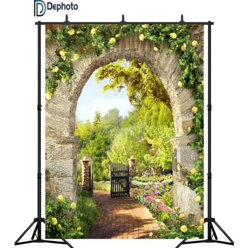 DePhoto photography background Spring flower garden Stone arch trail backdrop photo studio photocall photophone prop