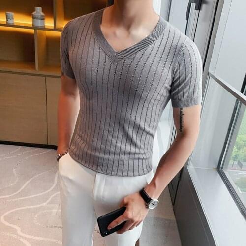 Brand High Quality Summer Classic Pure Color V-neck T-shirts Casual Short Sleeve sweater Top tees Men T-shirt Soft Cool Clothing
