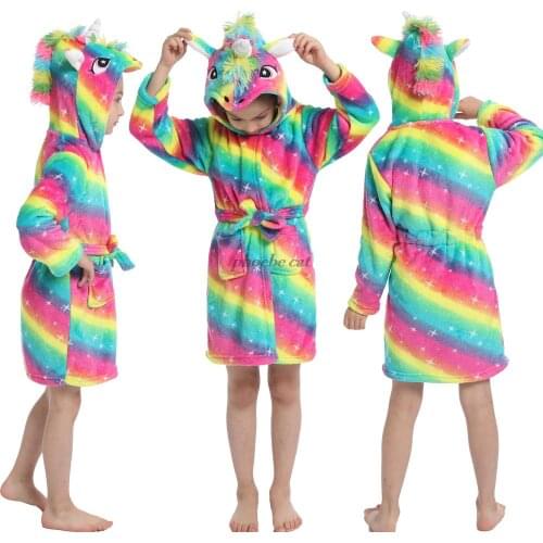Baby Robe Cartoon Hoodies Girl Boys Sleepwear Bath Towels Kids Soft Bathrobe Pajamas Winter Flannel Warm Childrens Clothing