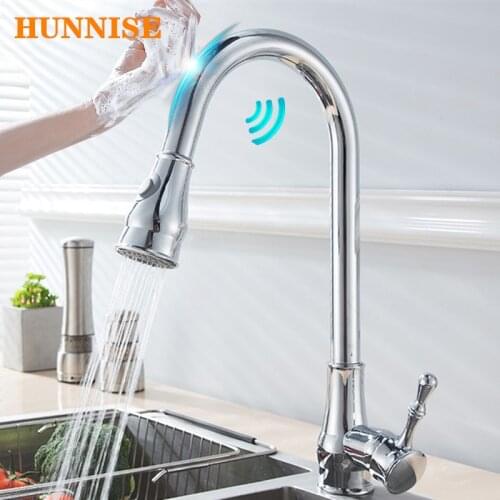 Chrome Touch Kitchen Faucet Sensitive Sensor Pull Out Kitchen Sink Faucet Hot Cold Kitchen Tap Smart Touch Kitchen Faucets