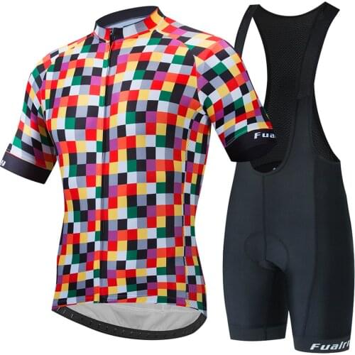 Fualrny Cycling Jersey Men Set Bib Shorts Set 2021 Summer Mountain Bike Bicycle Suit Anti-UV Bicycle Team Racing Uniform Clothes