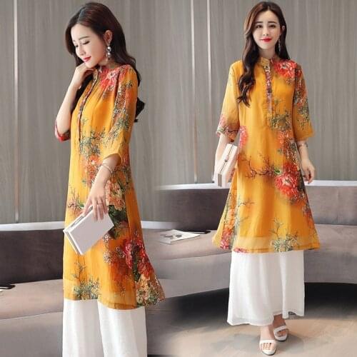 Woman Cheongsam Hanfu Dress Set Chinese Dance Costumes Oriental National Tai Chi Clothing Women Vintage 2 Piece Tang Suit 12347