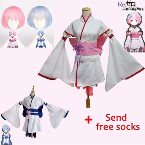 Re:Zero kara Hajimeru Isekai Seikatsu (Starting Life in Another World) Rem / Ram Cosplay clothes Costume Kawaii Kimono Wig Dress
