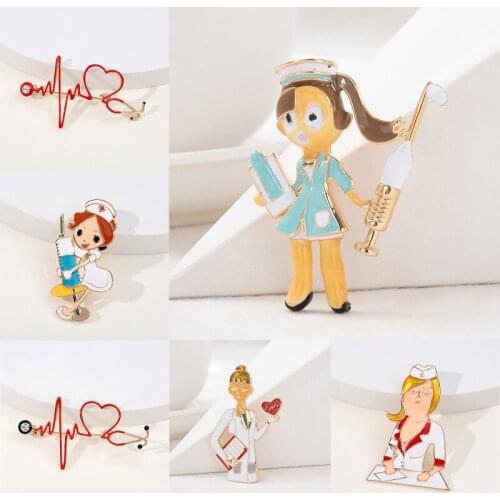 Creative Enamel Love Heart Stethoscope Brooch Cartoon Doctor Nurse ECG Metal Alloy Jewelry Micro Badge Lapel Pin for Men Women G