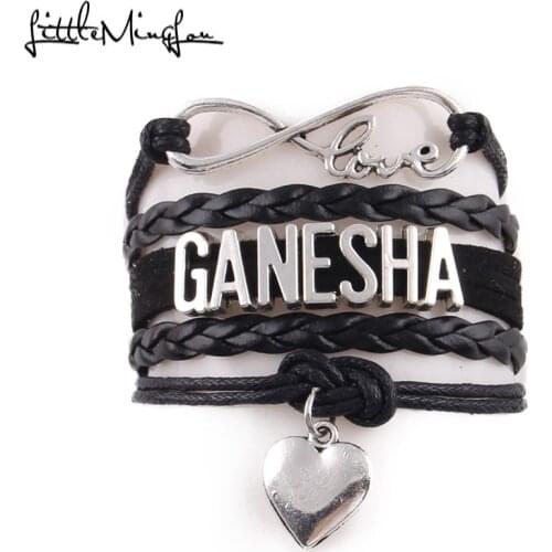 Little MingLou Infinity love Buddhist Hindu Antique Meditation Indian GANESHA Bracelet heart charm men bracelets & bangles