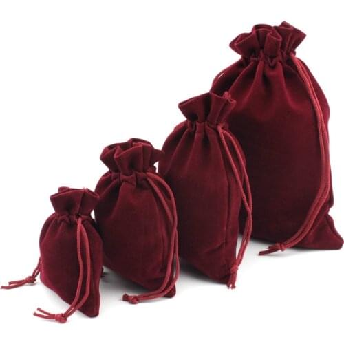 1 Pack Multi Size Wine Red Drawstring Velvet Bags Organza Storage Pouches For Christmas Wedding Gift Bags Jewelry Packaging
