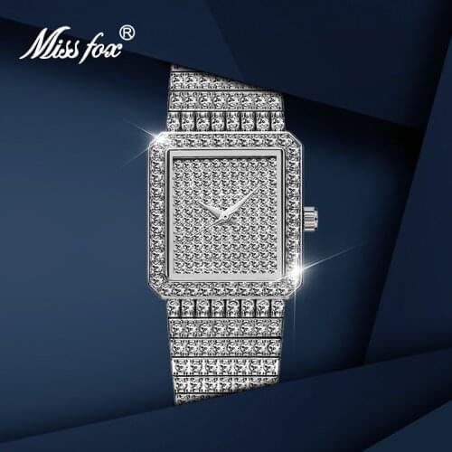 MISSFOX Woman Watch Luxury Diamond Square Silver Female Watches Fashion Elegance Waterproof Clock Most Sold 2020 Womens Gift