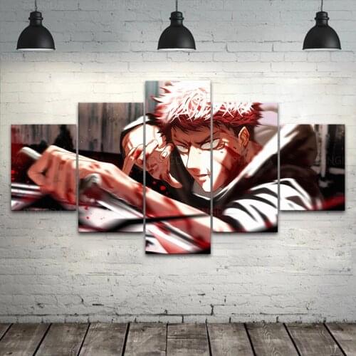 Modular HD Printed Home Decor Itadori Yuji Canvas Painting Jujutsu Kaisen Pictures 5 Pieces Japan Anime Poster Bedroom Framed