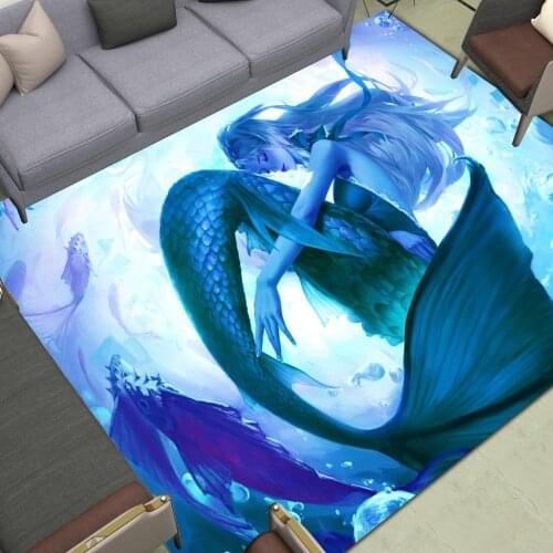 Cartoon Area Rugs Large Anti Slip Deep Sea Mermaid Floor Mat Home Living Room Bedroom Carpet Decor Doormat Dream Ocean Wave