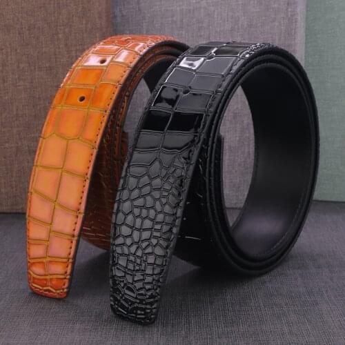 High Quality 3.8cm wide Crocodile Grain only belts Waist Straps without buckle for men genuine leather fashion casual cowhide