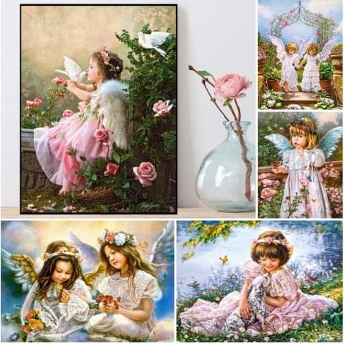 Full Square/Round Drills 5d Cute Angels Kiss Diamond Painting Art Wall Decor Mosaic Cross Stitch Kit Handmade Gift For Home