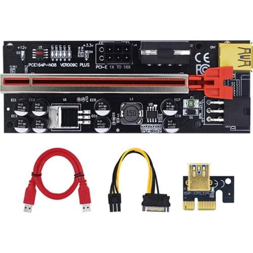 VER009C-PLUS PCIe Riser with LED USB 3.0 PCI-E 1X to 16X Extender for GPU Ethereum Bitcoin ETH BTC Mining