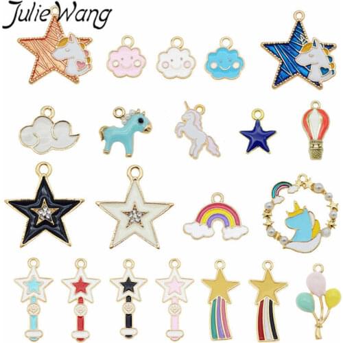 Julie Wang 10PCS Enamel Star Charms Alloy Random Mixed Cloud Unicorn Balloon Necklace Pendant Bracelet Accessory Jewelry Making