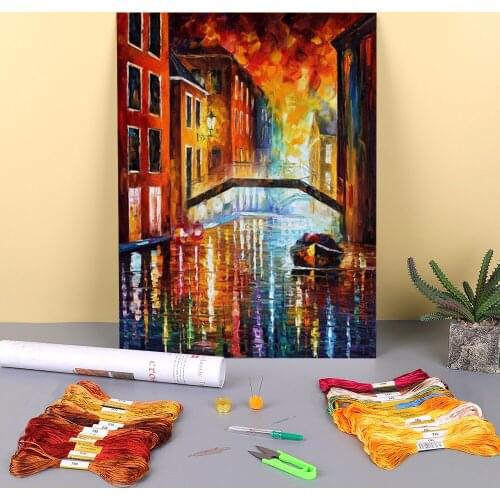 The Canals Venice Pre-Printed 11CT Cross-Stitch Patterns DIY Embroidery DMC Threads Needlework Handicraft Craft Package