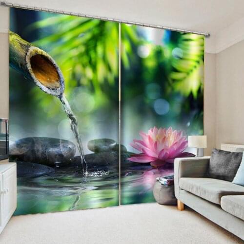 Luxury Blackout nature scenery curtain 3D Window Curtains For Living Room Bedroom stone bamboo curtains