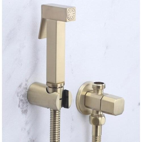 Hand Held Bidet Faucet Sprayer Douche Toilet Kit Brush Gold Shattaf Brass Material Copper Valve Set Jet Bidet Faucet Set