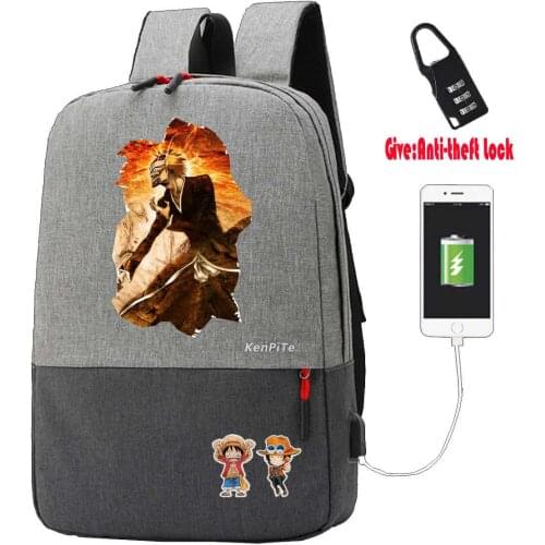 Anime bleach backpack Men Women Anti-theft USB Charging Travel Laptop Shoulder Bag packsack School bookbag