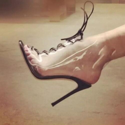 Sestito Ladies PVC Thin High Heels Dress Shoes Woman Fashion Transparent Leather Gladiator Sandals Girls Sweety Slingback Shoes