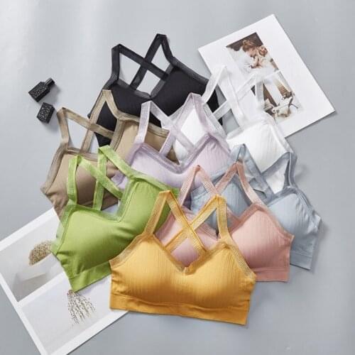 Cross Backless Sports Bra Solid Color Tube Top With Padded Wire Free Underwear Hollow Out Shoulder Strap Bras