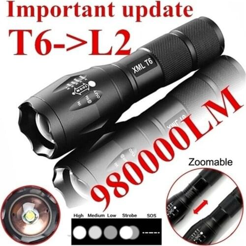 T6 Tactical Military LED Flashlight 980000LM Zoomable 5-Mode Without Battery