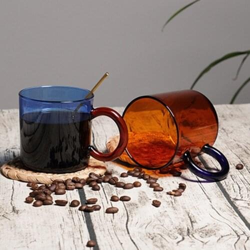 Heat Resistant Glass Coffee Tea Cups And Mugs Color Thickened Travel Coffee Beer Mugs With Handle Mugs Drinking Shot Glasses