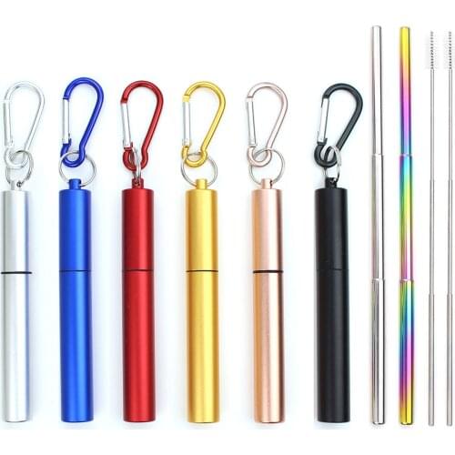 Cocktail Stainless Steel Drinking Straws Telescopic Metal Straw With Brush Portable Storage Bag Outdoor Reusable Straws