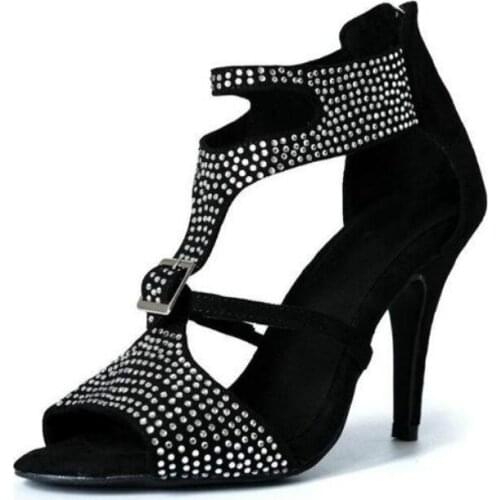 Evkoodance Practice Latin Dance Shoes Women Black Nubuck 8.5cm High Heel Latin Salsa Ballroom Dance Shoes Boots for Girls