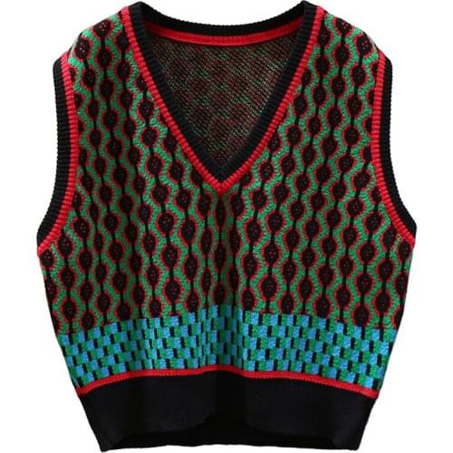 Vintage Loose Pullover Female Vest 2020 New V Neck Fashion Knit Tank Tops Knitshirt Women Casual Sweater Vest Crop Tops