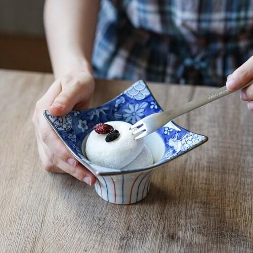 4.25inch Japanese Ceramic Bowl Household Tableware Square Vegetable Bowl Fruit Salad SaucepanTableware Ice Cream Plates for Food