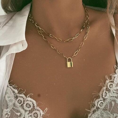 KINFOLK Fashion Pad Lock Pendant Long Necklace Brand New Cable Chain Necklace Women Collar Jewelry Choker 2021 Accessories
