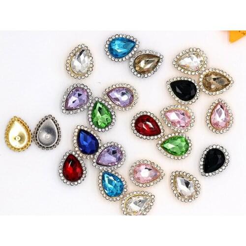 20 Pcs Rhinestone Bling Crystal Flatback Teardrop Buttons 14X18mm Wedding