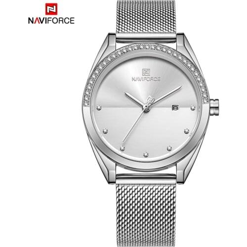 NAVIFORCE Silver Women Quartz Date Watch Lady Waterproof Wristwatch Womens Bracelet Female Clock Relogio Feminino Montre Femme