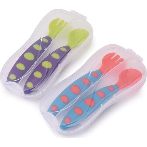 3pcs/Set BPA Free Children Utensil Safety Tableware Baby Fork Set Infant Solid Feeding Fork Cochleare CarryBox