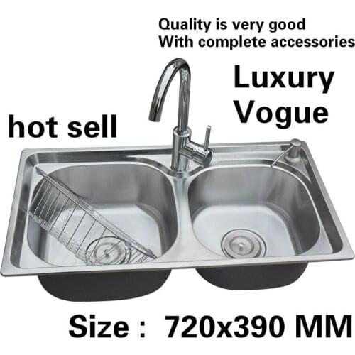 Free shipping Standard fashion kitchen double groove sink wash the dishes 304 food grade stainless steel hot sell 720x390 MM